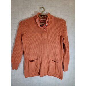 Soft Surroundings Sweater Womens Petite Medium Orange Ribbed Tunic Button Neck